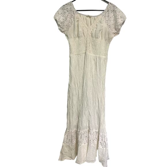 Anna-Kaci California White Cream Lace Cotton Blend Boho Sleeve Maxi Dress XL - Picture 2 of 7